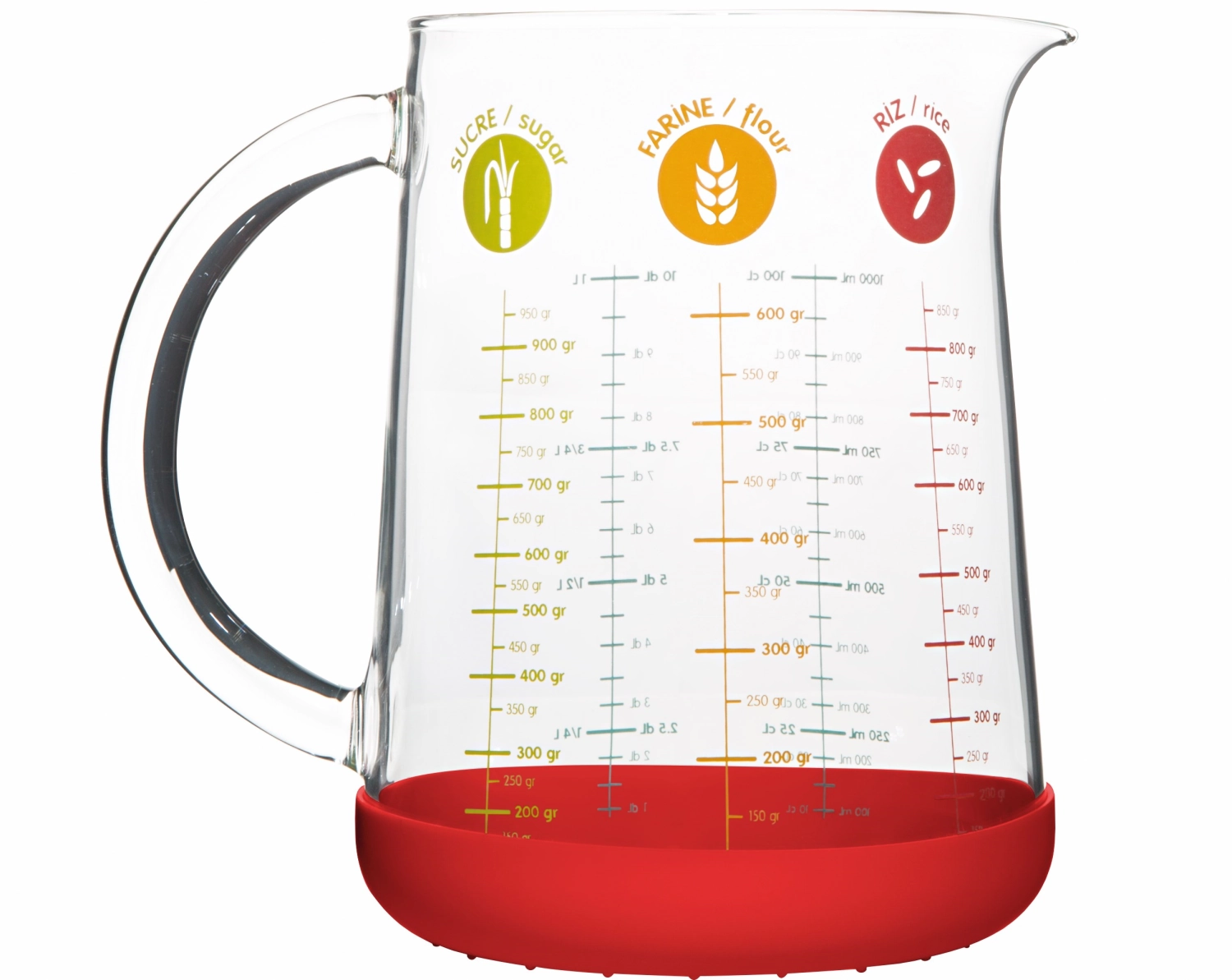 Bild von Pebbly - Messbecher mit Silikonboden 1L rot