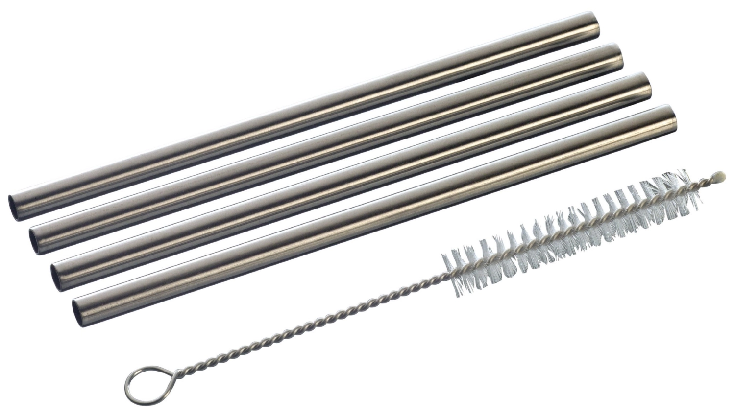 Bild von Piazza - 4er Set Trinkhalme 13 cm D0.6 cm gerade Edelstahl mit Bürste