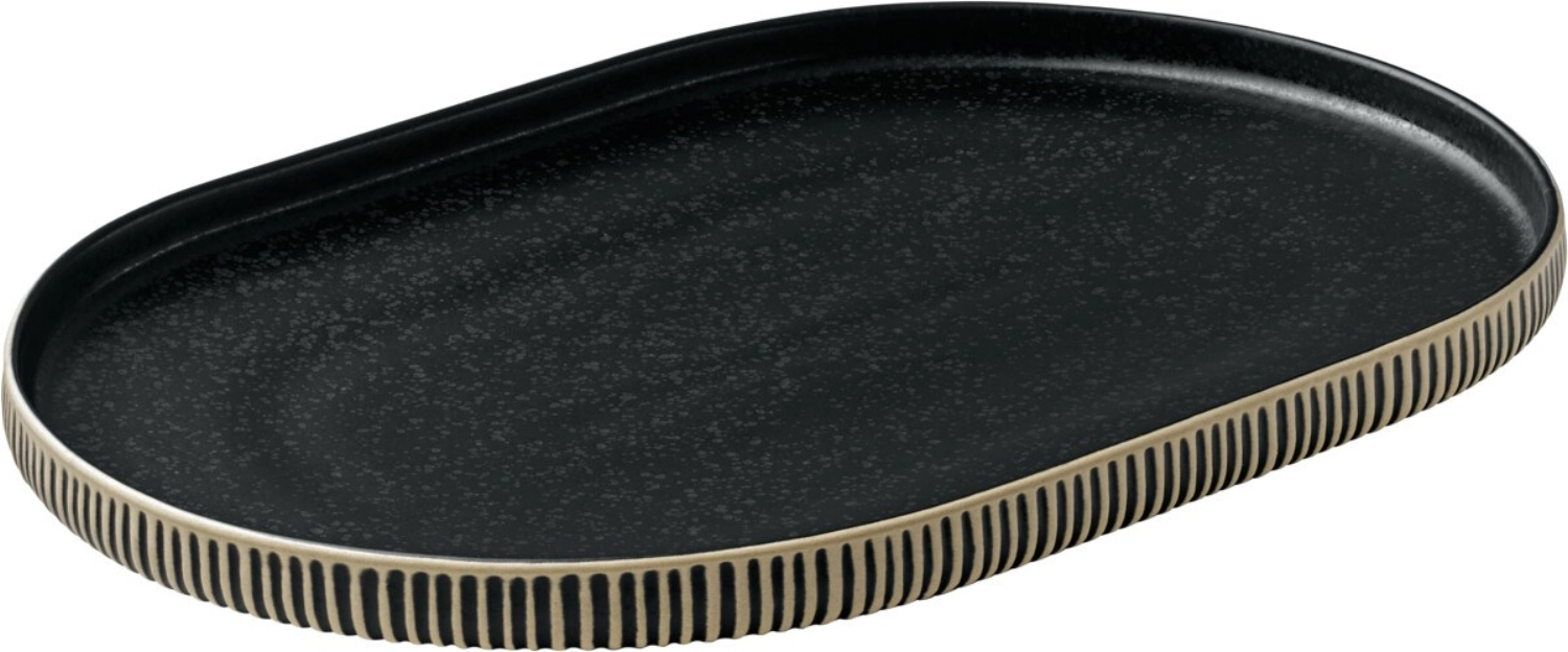 Bild von Schönwald - Playground Nara Platte oval Relief schwarz weiss 30 x 20 x 2.4 cm