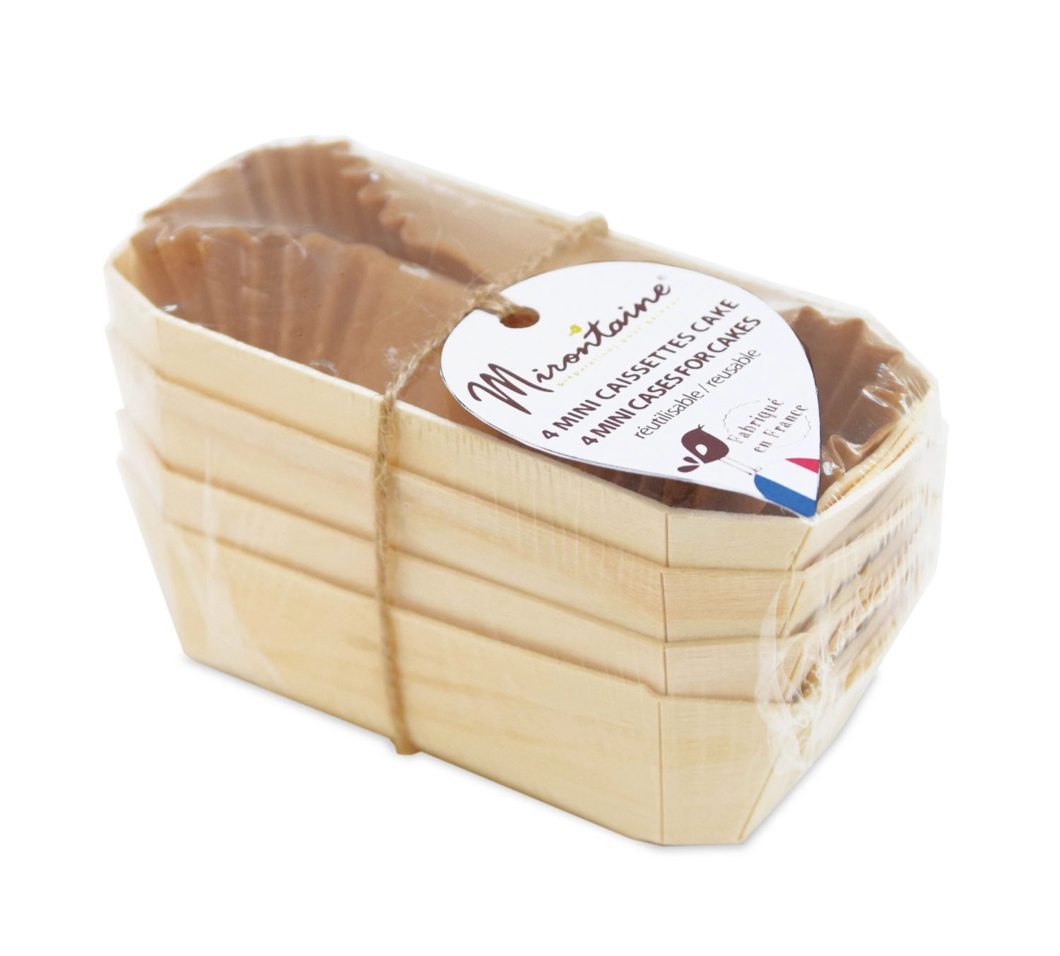 Bild von Scrap Cooking - 4 Stk. Mini Kuchenbackform 12 x 6 cm aus Holz mit 8 Backpapier