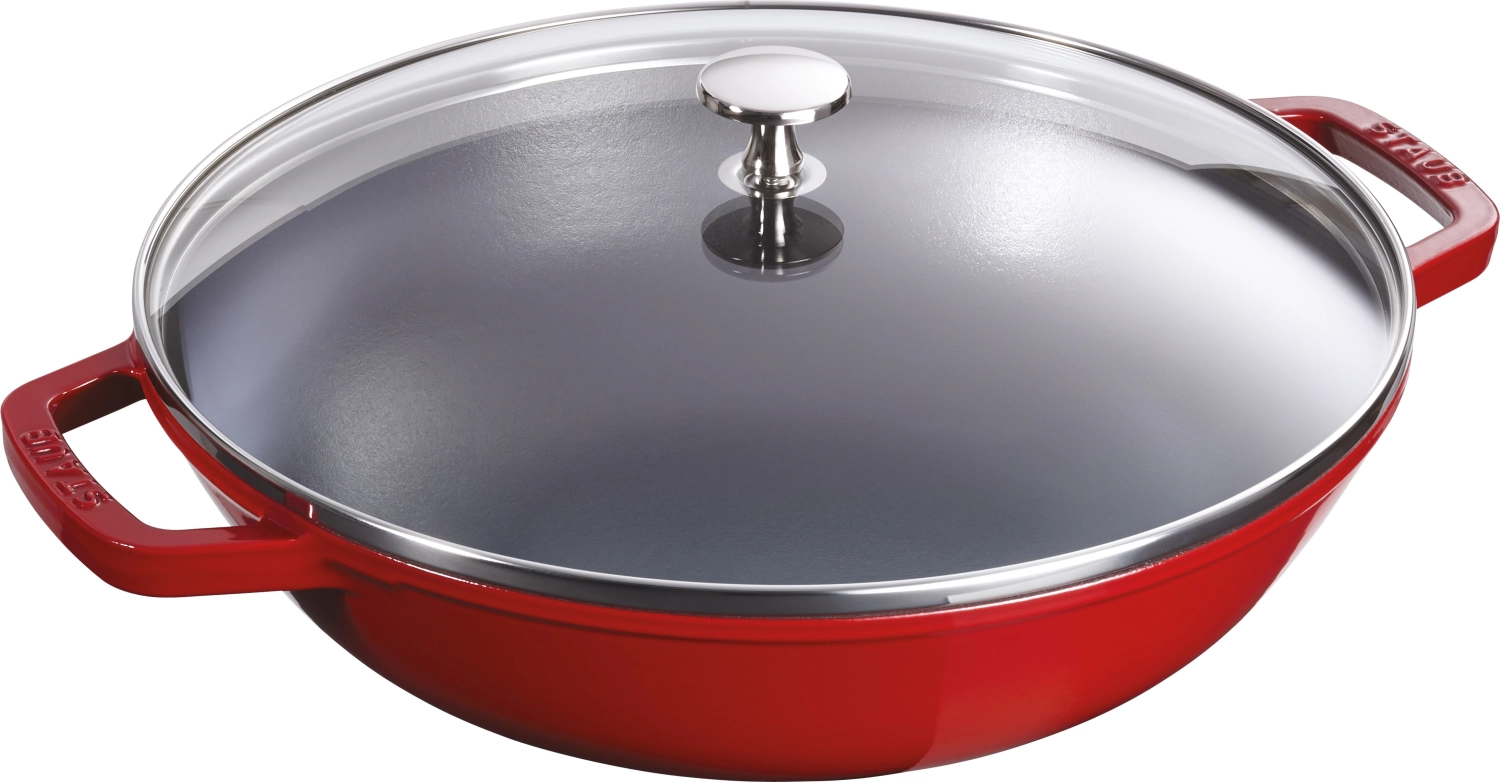 Image de Staub - Wok avec couvercle en verre rouge cerise 4.4 lt. 30 cm