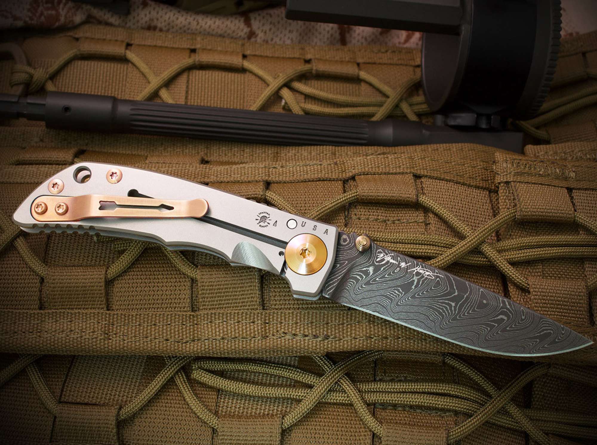 Image de Spartan Blades - Spartan-Harsey Folder 3.25 Chad Nichols Damascus Bronze
